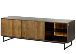 Meuble TV En Bois De Manguier / Bois De Récupération 180x47x60 Noir / Naturel Laqué DAVIS #10 -Massivmoebel24 09 313 888 0010 09