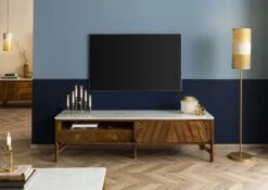 Meuble TV Manguier 180x45x50 Marron Huilé / Marbre Véritable LOS ANGELES #02