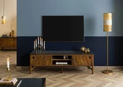 Meuble TV Manguier 160x45x50 Marron Huilé / Granit Foncé LOS ANGELES #101