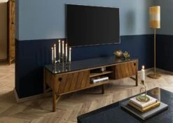 Meuble TV Manguier 160x45x50 Marron Huilé / Granit Foncé LOS ANGELES #101 -Massivmoebel24 09 313 891 1101 03