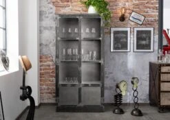 Vitrine 92x40 Manguier Laqué Gris HEAVY INDUSTRY #143 -Massivmoebel24 09 320 677 0143 3