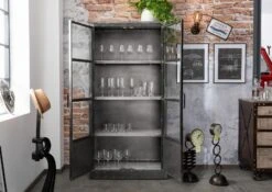 Vitrine 92x40 Manguier Laqué Gris HEAVY INDUSTRY #143 -Massivmoebel24 09 320 677 0143 4