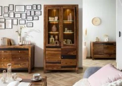 ANCONA #235 Vitrine En Bois De Sheesham - Laqué / Brun Foncé 100x45x200