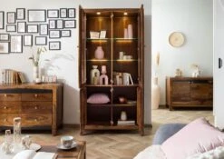 ANCONA #235 Vitrine En Bois De Sheesham - Laqué / Brun Foncé 100x45x200 -Massivmoebel24 09 320 699 2035 03