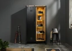 Buffet En Bois De Manguier 105x45x195 Naturel Laqué / Métal Noir BLACKBURN #104