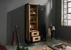 Buffet En Bois De Manguier 105x45x195 Naturel Laqué / Métal Noir BLACKBURN #104 -Massivmoebel24 09 320 728 1004 04