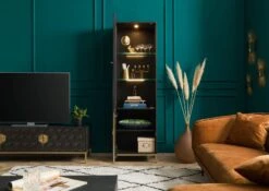 Vitrine En Bois De Manguier 63x40x200 Gris Huilé DIAMOND #116 -Massivmoebel24 09 320 760 0016 03