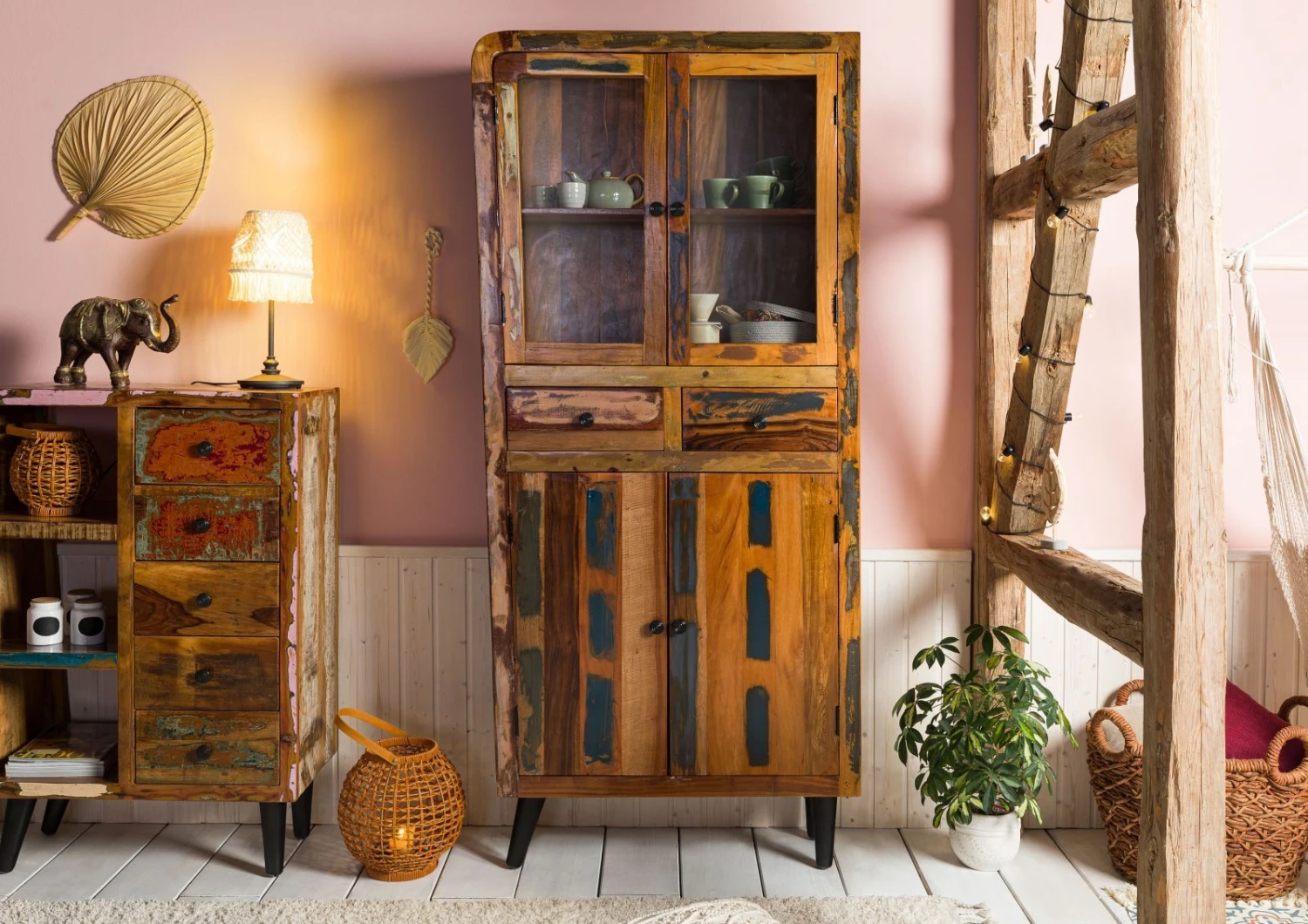 Vitrine 90x35 Bois De Récupération Laqué Multicolore SIXTIES #113 1 Vitrine 90x35 Bois De Récupération Laqué Multicolore SIXTIES #113