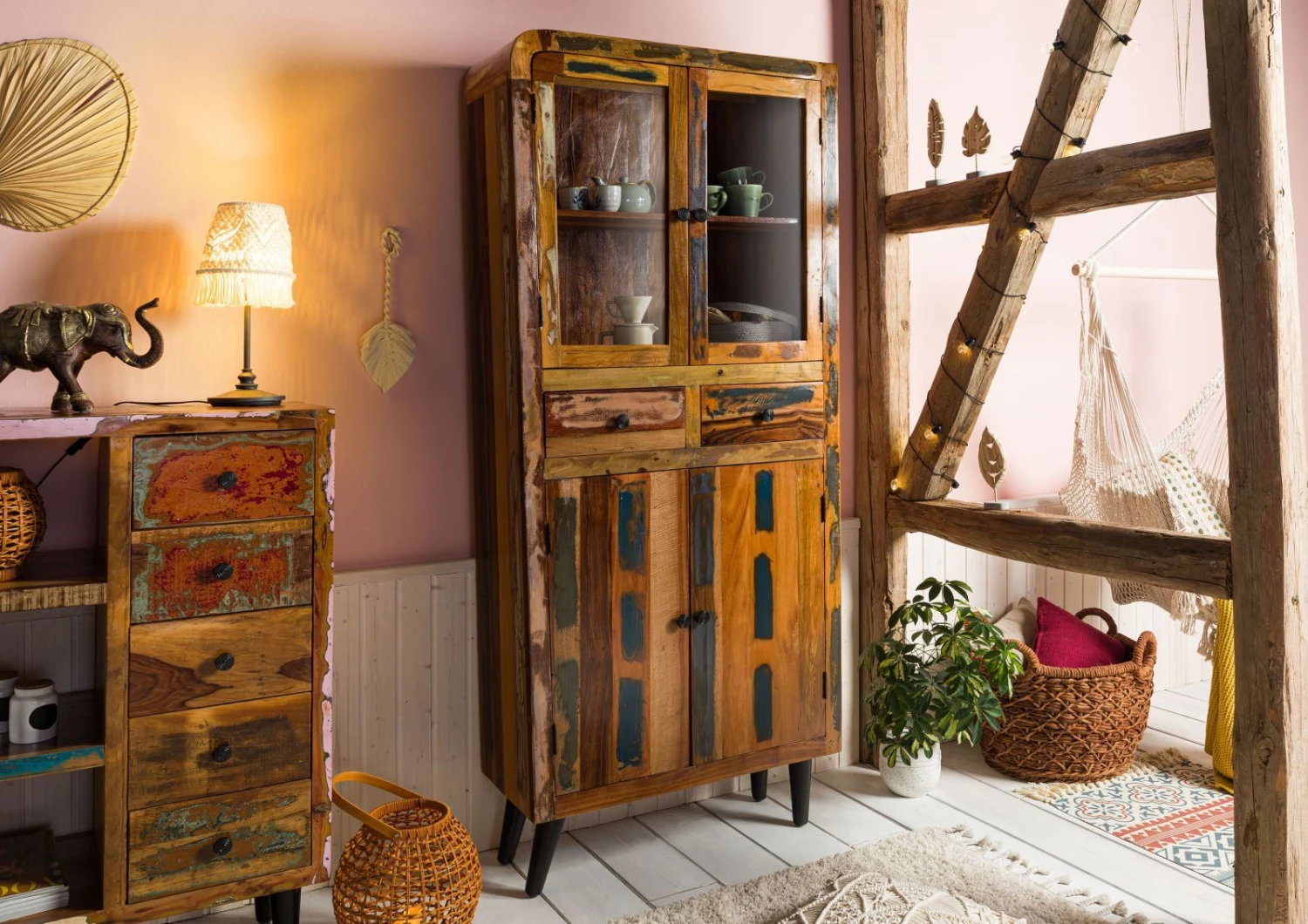 Vitrine 90x35 Bois De Récupération Laqué Multicolore SIXTIES #113 2 Vitrine 90x35 Bois De Récupération Laqué Multicolore SIXTIES #113 – Image 2