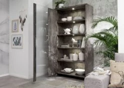 Vitrine 105x45 Acacia Laqué Gris Taupe PURE ACACIA #911 -Massivmoebel24 09 320 886 9011 3