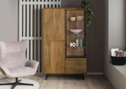 Vitrine En Bois De Manguier / Bois De Récupération 110x47x182 Noir / Naturel Laqué DAVIS #31