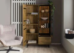 Vitrine En Bois De Manguier / Bois De Récupération 110x47x182 Noir / Naturel Laqué DAVIS #31 12 Vitrine En Bois De Manguier / Bois De Récupération 110x47x182 Noir / Naturel Laqué DAVIS #31 -Massivmoebel24 09 320 888 0031 03