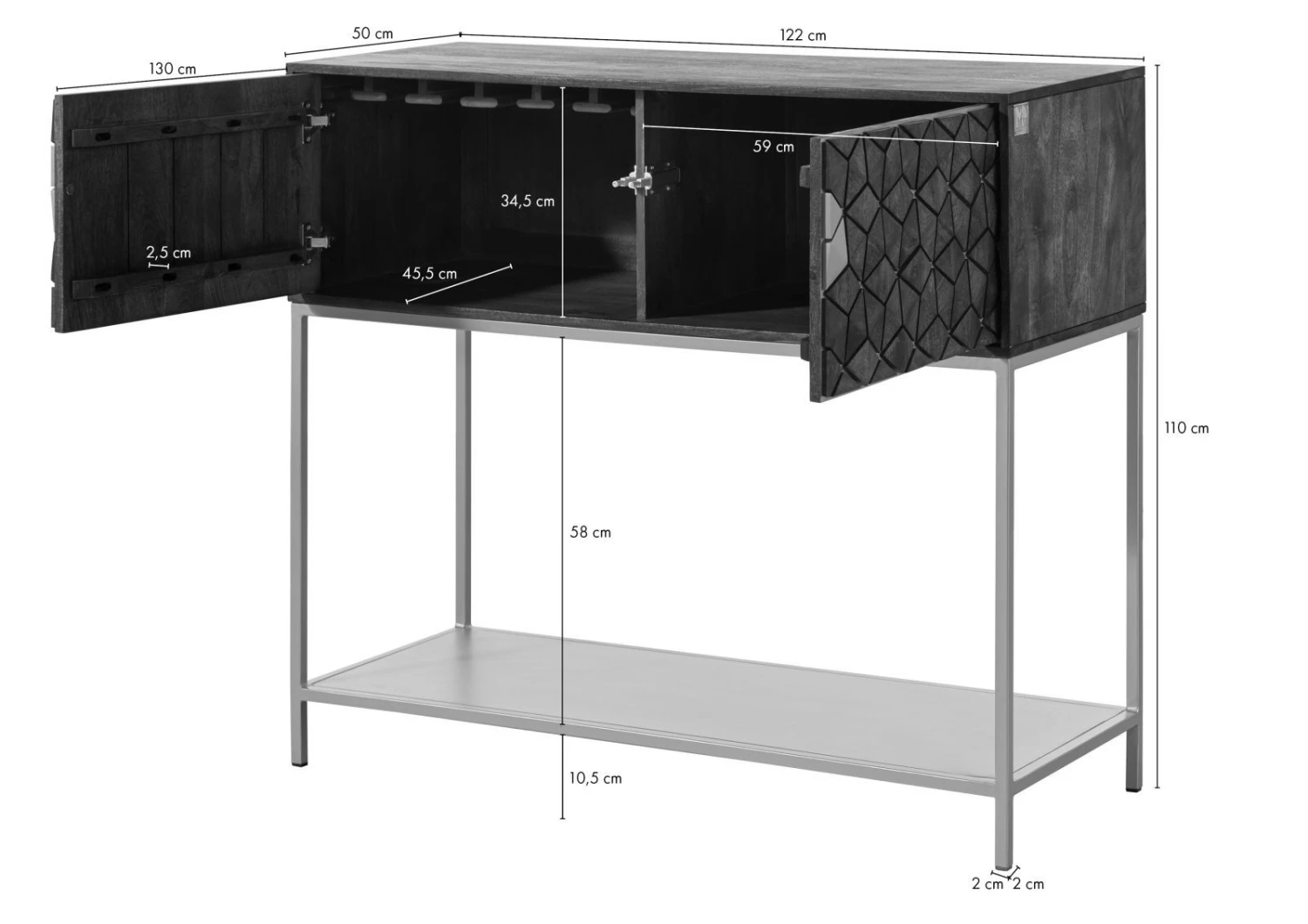 Meuble Bar 122x50 Manguier Huilé Gris Taupe DIAMOND #113 8 Meuble Bar 122x50 Manguier Huilé Gris Taupe DIAMOND #113 – Image 8