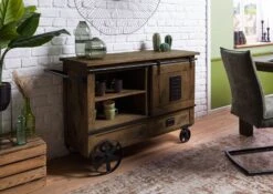 Desserte En Bois De Manguier Laqué Marron RAILWAY #397