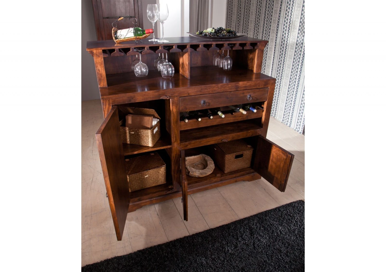 Meuble Bar 140x66 Acacia Laqué Miel OXFORD #0903 4 Meuble Bar 140x66 Acacia Laqué Miel OXFORD #0903 – Image 4