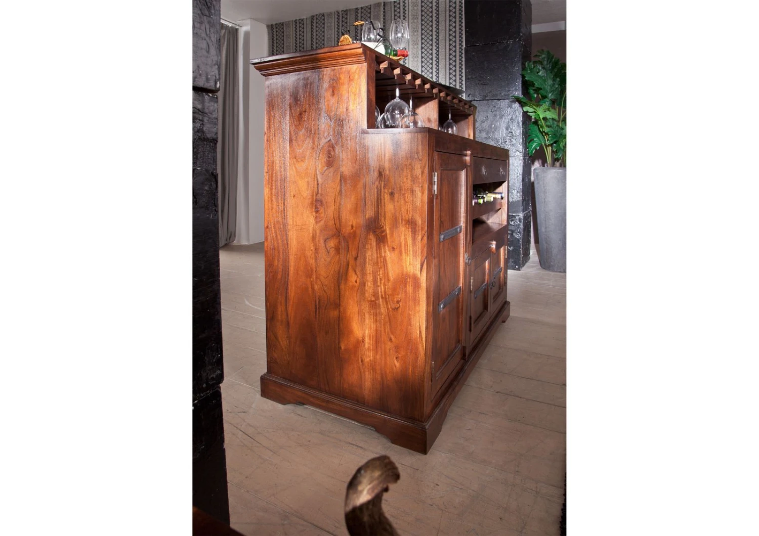 Meuble Bar 140x66 Acacia Laqué Nougat OXFORD #903 4 Meuble Bar 140x66 Acacia Laqué Nougat OXFORD #903 – Image 4