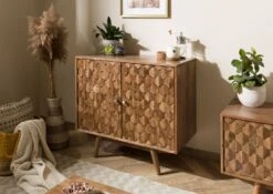 Commode En Bois D'acacia Laqué Brun MOSAYK #113