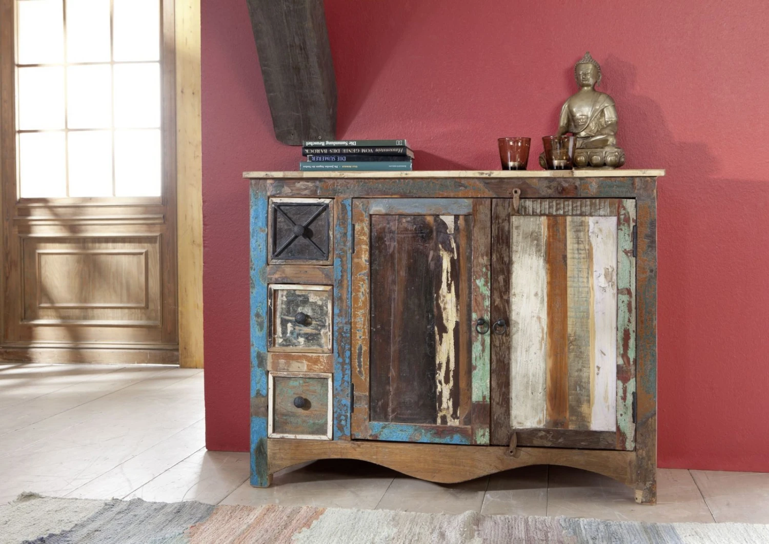 Buffet 110x40 Bois De Récupération Laqué Multicolore NATURE OF SPIRIT #17 2 Buffet 110x40 Bois De Récupération Laqué Multicolore NATURE OF SPIRIT #17 – Image 2