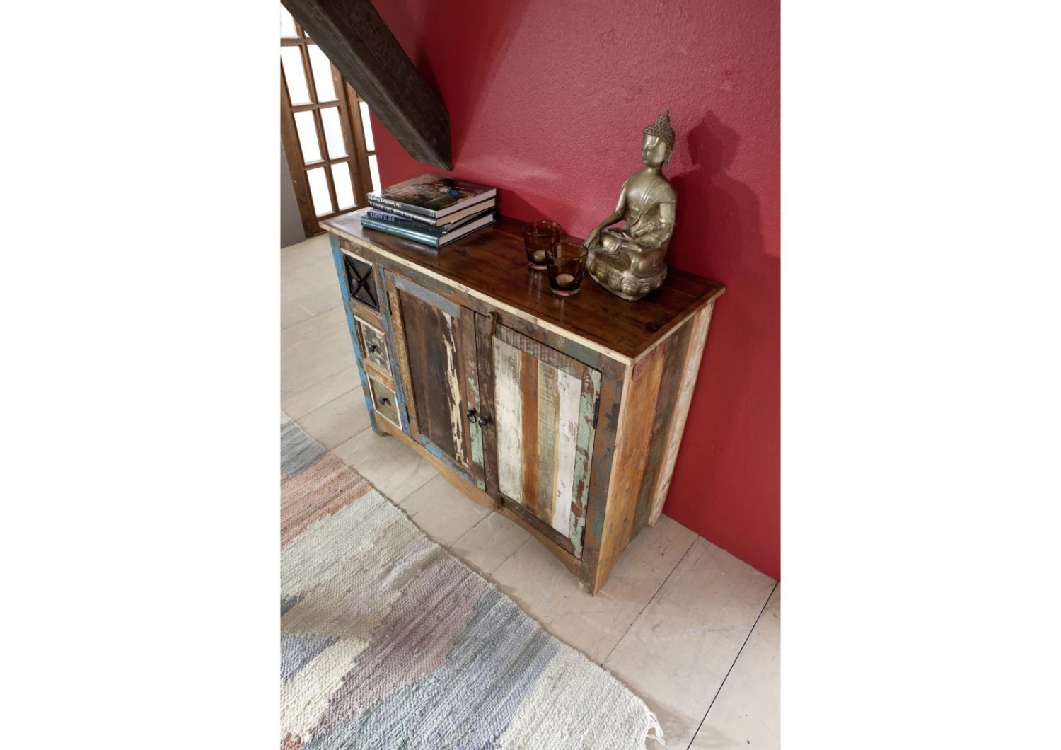 Buffet 110x40 Bois De Récupération Laqué Multicolore NATURE OF SPIRIT #17 3 Buffet 110x40 Bois De Récupération Laqué Multicolore NATURE OF SPIRIT #17 – Image 3