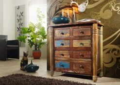 Commode 80x42 Bois De Récupération Laqué Multicolore FABLE #09