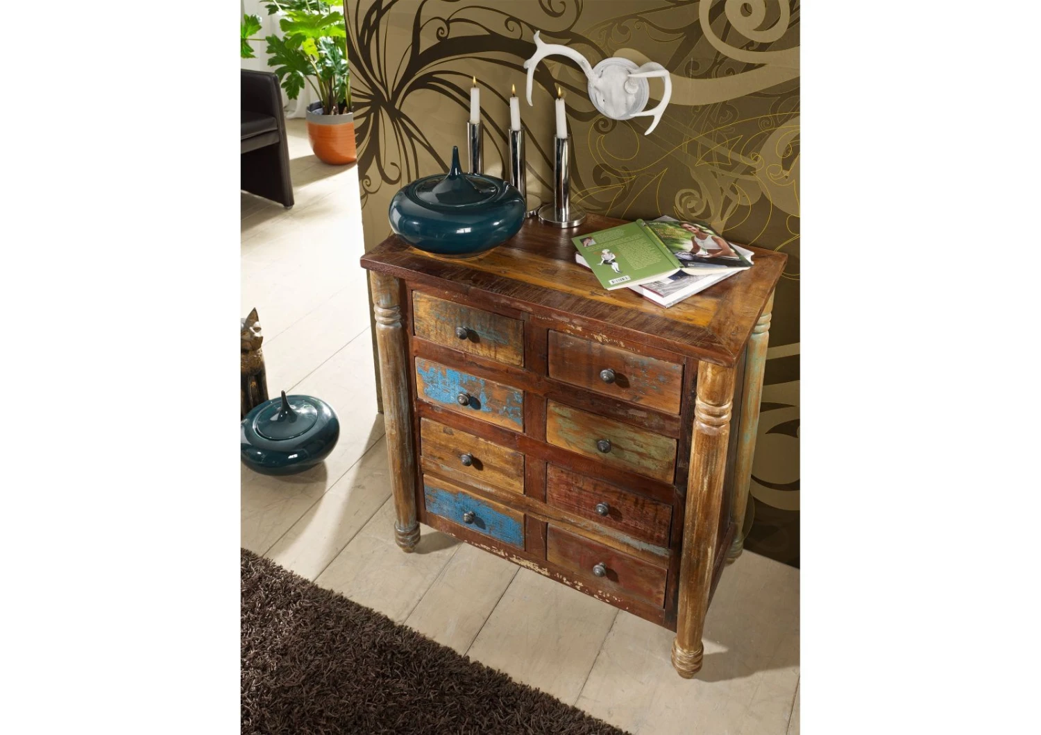 Commode 80x42 Bois De Récupération Laqué Multicolore FABLE #09 2 Commode 80x42 Bois De Récupération Laqué Multicolore FABLE #09 – Image 2