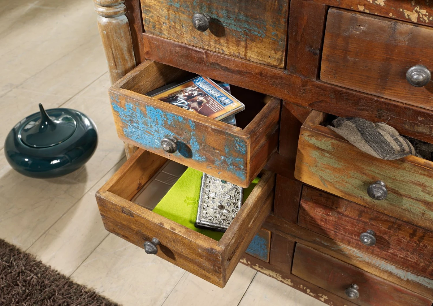 Commode 80x42 Bois De Récupération Laqué Multicolore FABLE #09 4 Commode 80x42 Bois De Récupération Laqué Multicolore FABLE #09 – Image 4