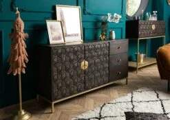 Buffet 145x40 Manguier Huilé Gris Taupe DIAMOND #107 -Massivmoebel24 09 330 760 0007 3