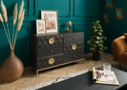 Buffet En Bois De Manguier 122x40x77 Gris Huilé DIAMOND #109 12 Buffet En Bois De Manguier 122x40x77 Gris Huilé DIAMOND #109 -Massivmoebel24 09 330 760 0009 03