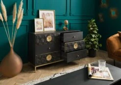 Buffet En Bois De Manguier 122x40x77 Gris Huilé DIAMOND #109 13 Buffet En Bois De Manguier 122x40x77 Gris Huilé DIAMOND #109 -Massivmoebel24 09 330 760 0009 04