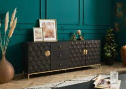 Buffet En Bois De Manguier 194x40x77 Gris Huilé DIAMOND #121 11 Buffet En Bois De Manguier 194x40x77 Gris Huilé DIAMOND #121 -Massivmoebel24 09 330 760 0021 03