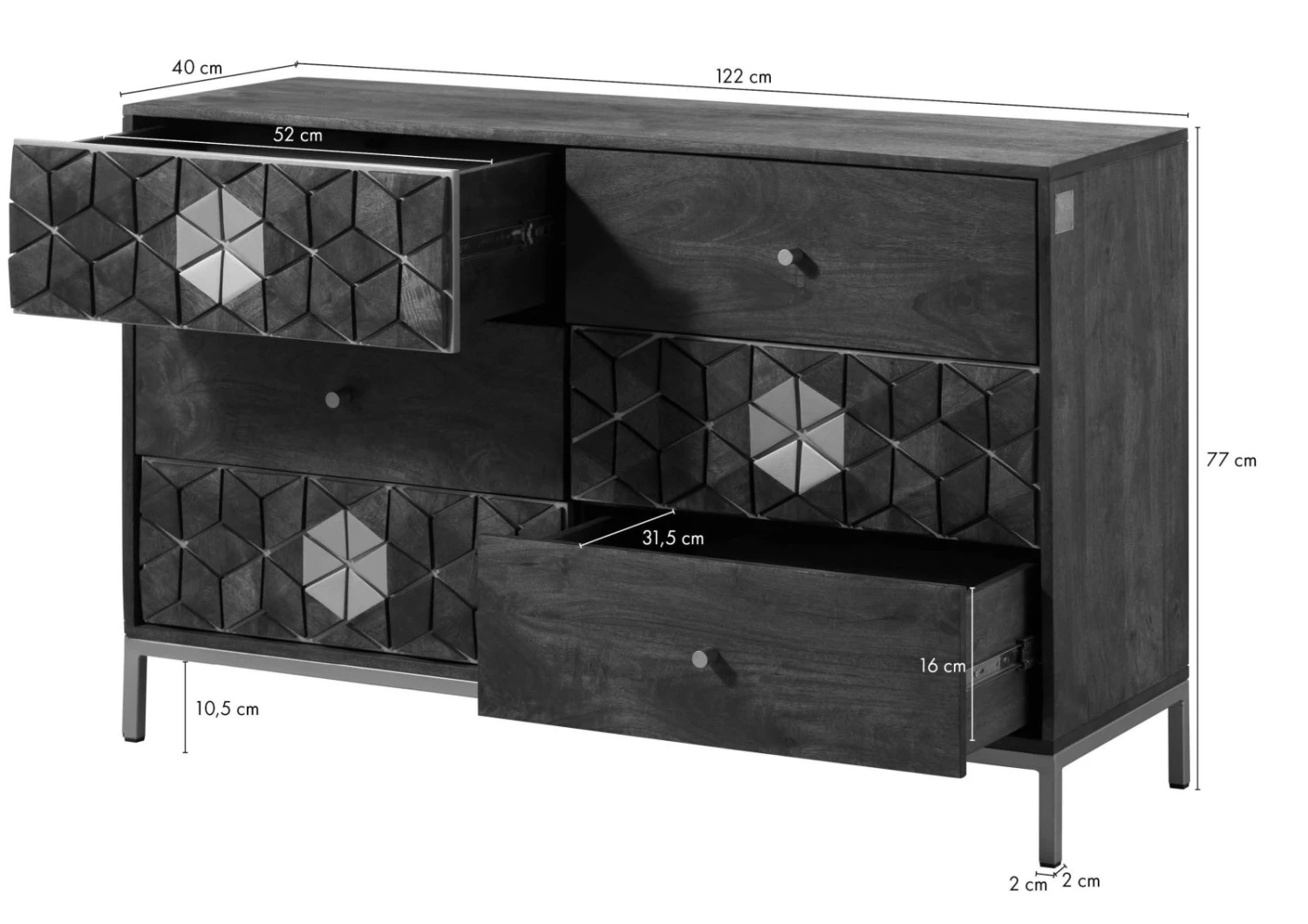 Buffet En Bois De Manguier 122x40x77 Gris Huilé DIAMOND #109 8 Buffet En Bois De Manguier 122x40x77 Gris Huilé DIAMOND #109 – Image 8