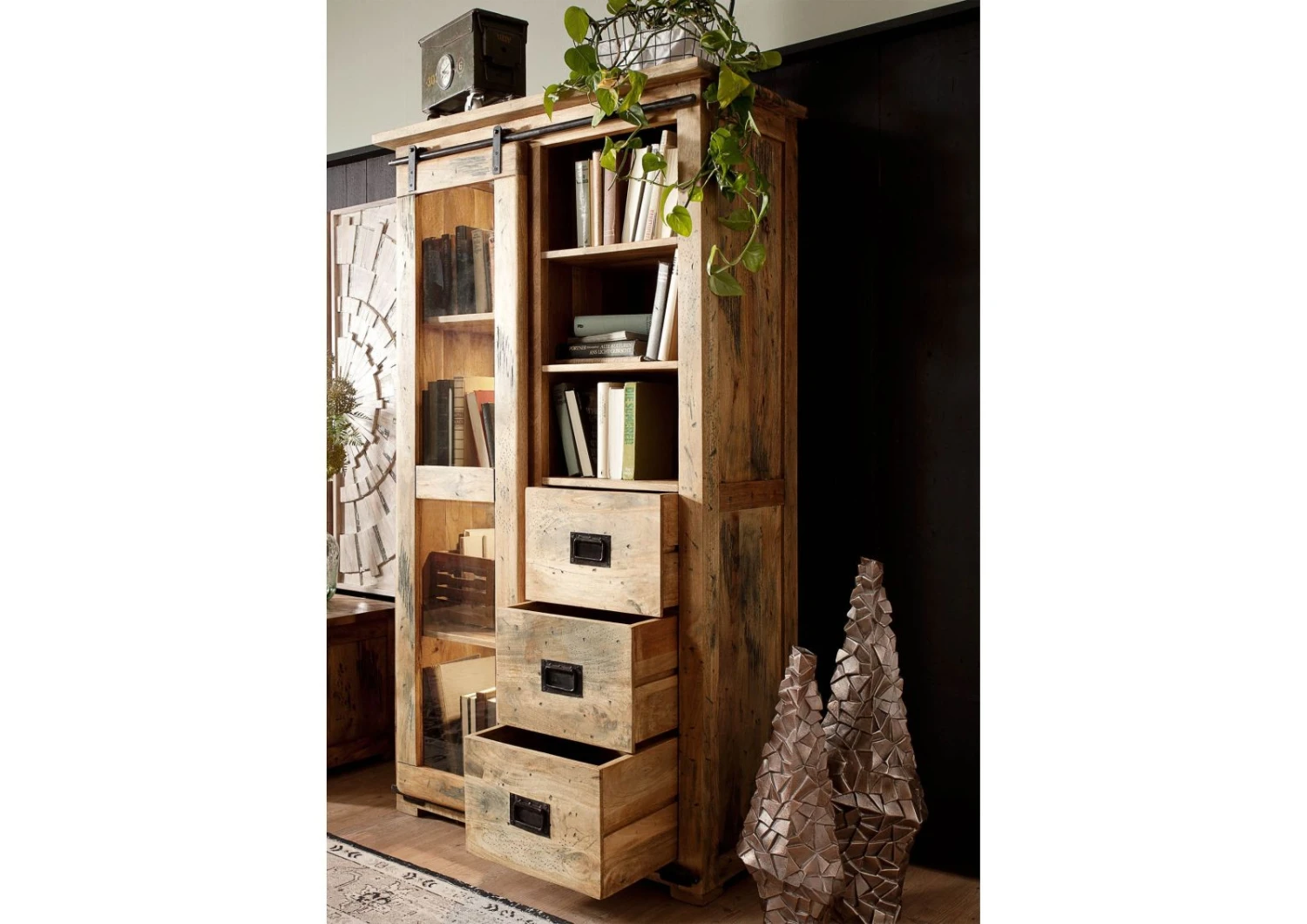 Vitrine 100x45 Manguier Laqué Bois Naturel RAILWAY #126 4 Vitrine 100x45 Manguier Laqué Bois Naturel RAILWAY #126 – Image 4