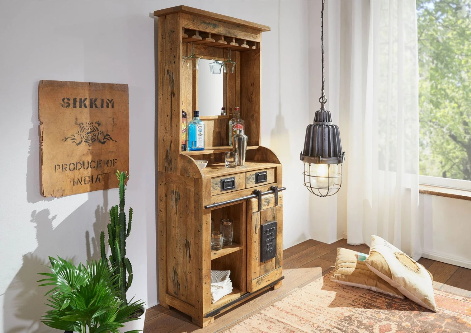 Meuble Bar 75x35 Manguier Laqué Bois Naturel RAILWAY #141 2 Meuble Bar 75x35 Manguier Laqué Bois Naturel RAILWAY #141 – Image 2