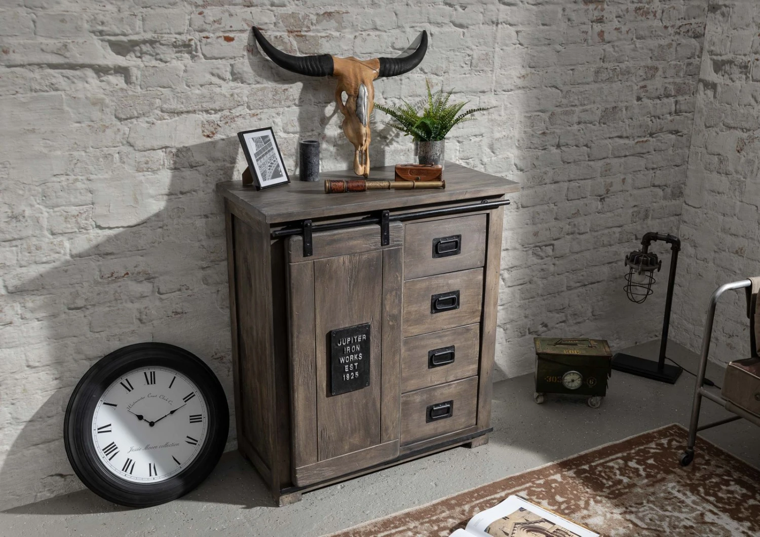 Commode 90x45 Manguier Laqué Gris RAILWAY #203 2 Commode 90x45 Manguier Laqué Gris RAILWAY #203 – Image 2