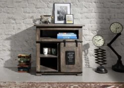 Commode 80x45 Manguier Laqué Gris RAILWAY #210 -Massivmoebel24 09 330 772 1010 3