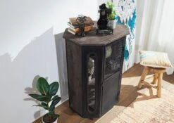 Vitrine 76x60 Manguier Laqué Gris RAILWAY #230 -Massivmoebel24 09 330 772 1026 3