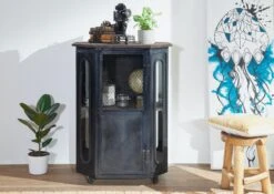 Vitrine 76x60 Manguier Laqué Gris RAILWAY #230 -Massivmoebel24 09 330 772 1026 4