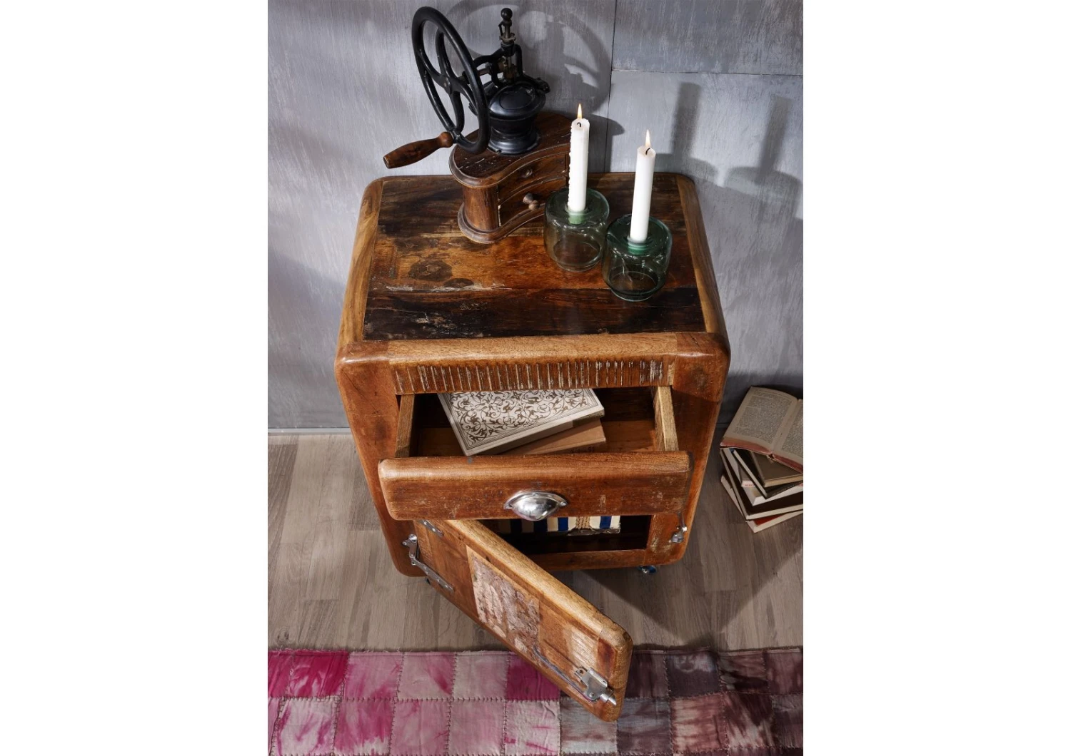 Meuble D'appoint 55x38 Bois De Récupération Laqué Multicolore FREEZY #143 2 Meuble D'appoint 55x38 Bois De Récupération Laqué Multicolore FREEZY #143 – Image 2