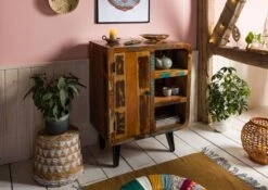 Petite Commode 70x44 Bois De Récupération Laqué Multicolore SIXTIES #103 -Massivmoebel24 09 330 815 0003 3