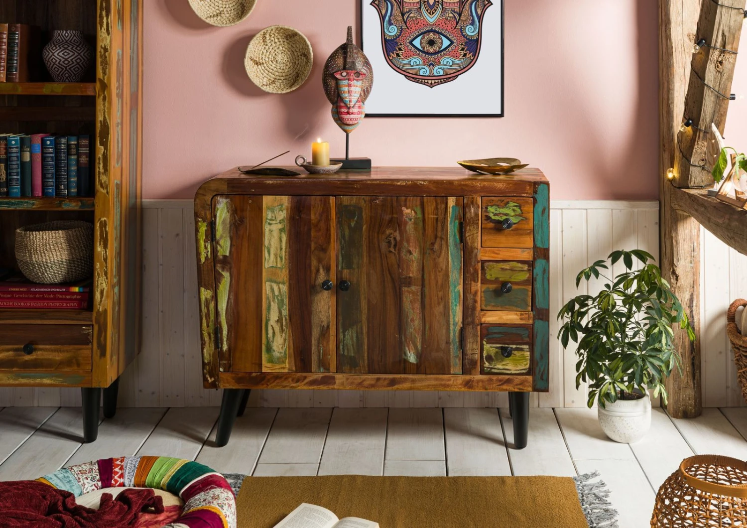 Commode 110x40 Bois De Récupération Laqué Multicolore SIXTIES #112 1 Commode 110x40 Bois De Récupération Laqué Multicolore SIXTIES #112