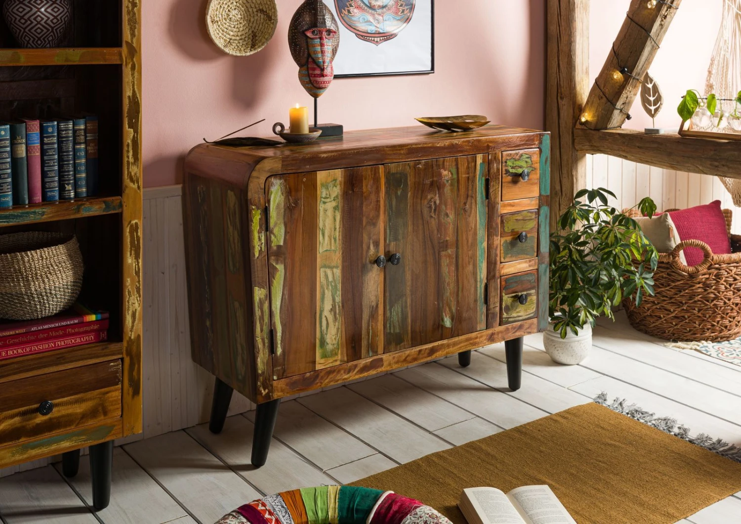 Commode 110x40 Bois De Récupération Laqué Multicolore SIXTIES #112 3 Commode 110x40 Bois De Récupération Laqué Multicolore SIXTIES #112 – Image 3