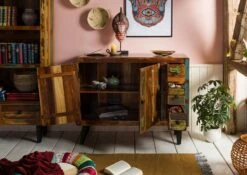 Commode 110x40 Bois De Récupération Laqué Multicolore SIXTIES #112 12 Commode 110x40 Bois De Récupération Laqué Multicolore SIXTIES #112 -Massivmoebel24 09 330 815 0012 4