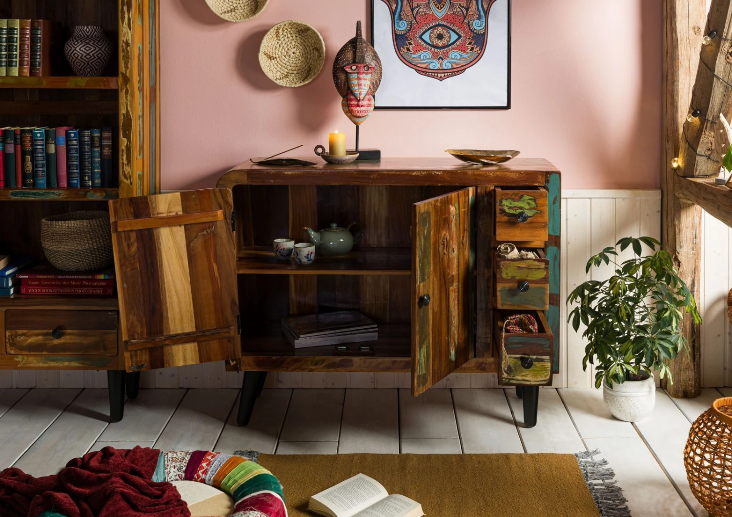 Commode 110x40 Bois De Récupération Laqué Multicolore SIXTIES #112 4 Commode 110x40 Bois De Récupération Laqué Multicolore SIXTIES #112 – Image 4