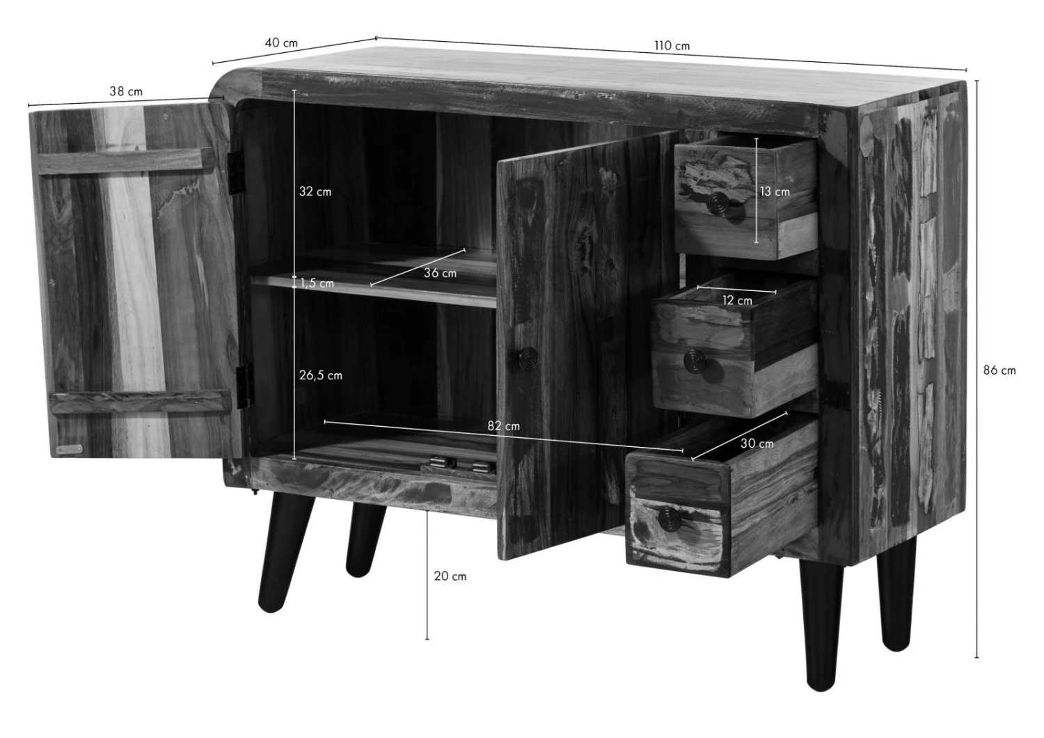 Commode 110x40 Bois De Récupération Laqué Multicolore SIXTIES #112 8 Commode 110x40 Bois De Récupération Laqué Multicolore SIXTIES #112 – Image 8