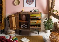 Commode 90x40 Bois De Récupération Laqué Multicolore SIXTIES #114 12 Commode 90x40 Bois De Récupération Laqué Multicolore SIXTIES #114 -Massivmoebel24 09 330 815 0014 4