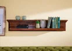 Étagère Murale 124x22 Acacia Laqué Nougat OXFORD #334 -Massivmoebel24 09 350 620 0134 3