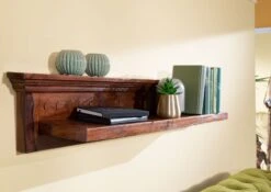 Étagère Murale 124x22 Acacia Laqué Nougat OXFORD #334 -Massivmoebel24 09 350 620 0134 4