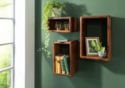 Étagère Murale 45x20 Palissandre Ciré Noisette Lot 3 Pièces TORONTO #242 -Massivmoebel24 09 350 665 1042 1