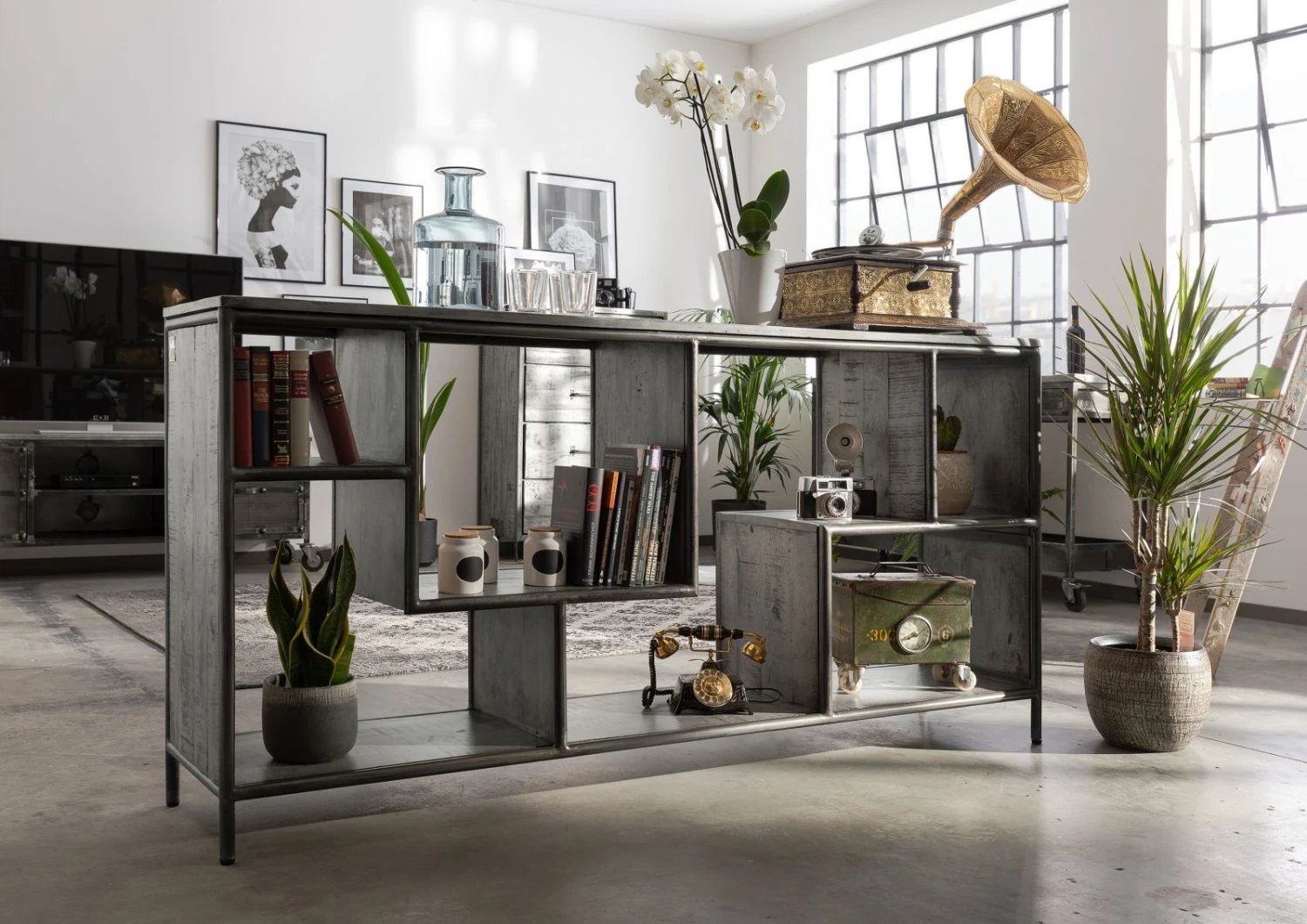 Étagère 183x40 Manguier Laqué Gris HEAVY INDUSTRY #106 1 Étagère 183x40 Manguier Laqué Gris HEAVY INDUSTRY #106