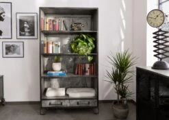 Étagère 100x45 Manguier Laqué Gris HEAVY INDUSTRY #113 8 Étagère 100x45 Manguier Laqué Gris HEAVY INDUSTRY #113 -Massivmoebel24 09 350 677 0020 3